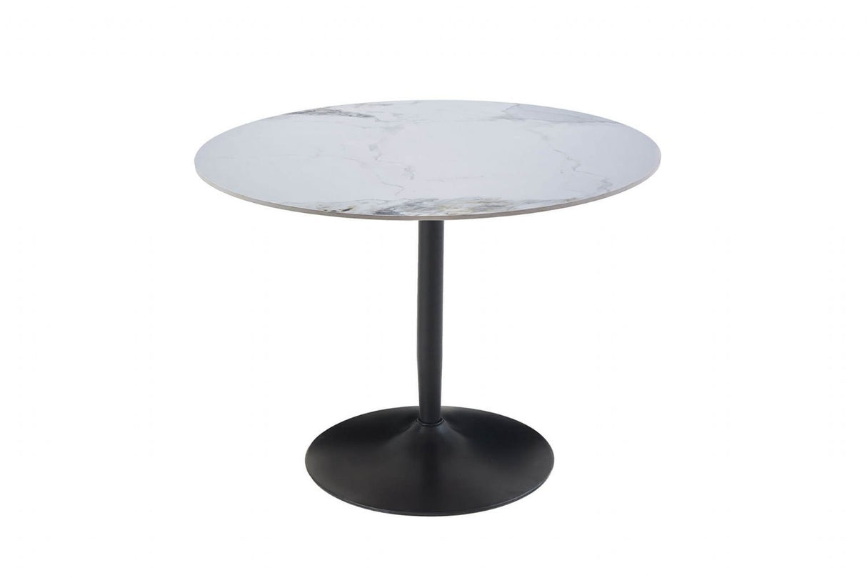 White Stone Top Small 1m Round Dining Table Black Base