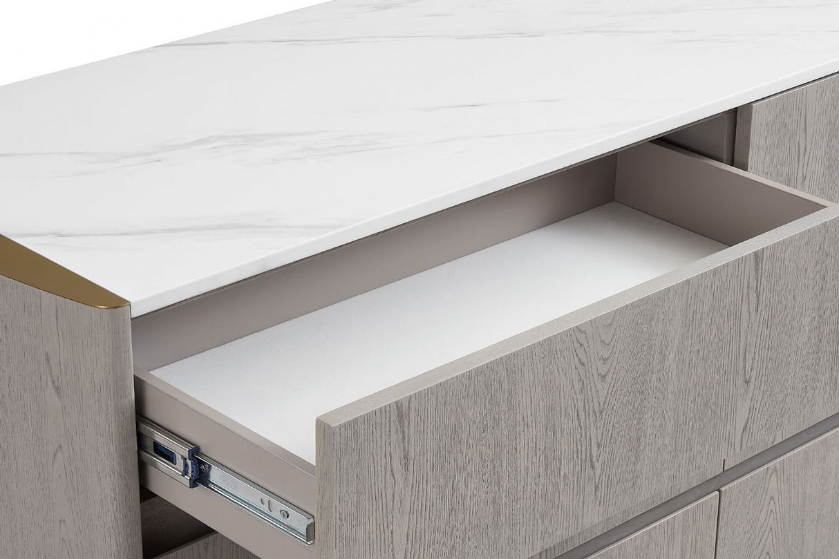 Washed Oak Elm Dressing Chest of 6 Drawers Stone Top