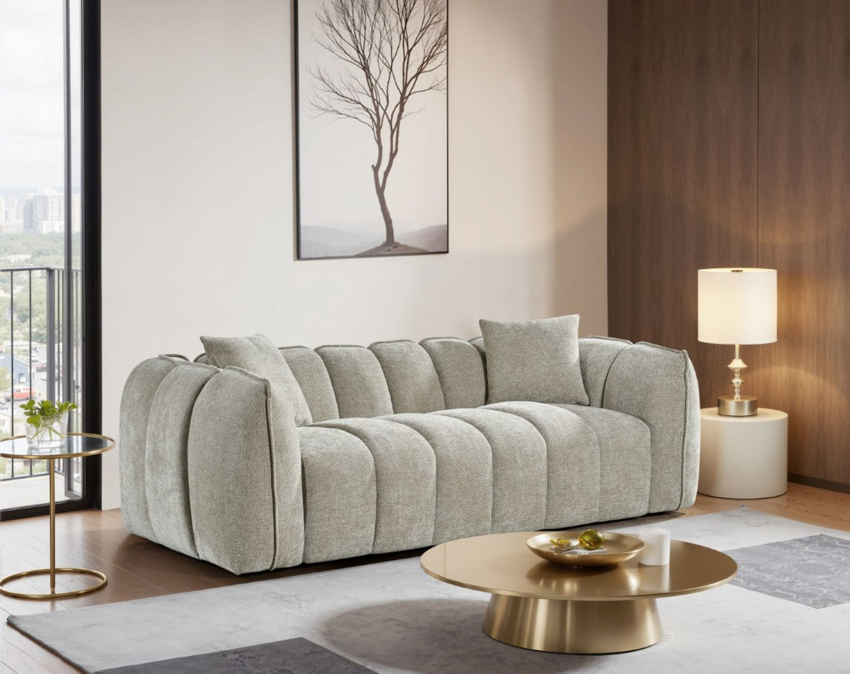 Beige Fabric Channel Tufted Design 3 Seater Sofa