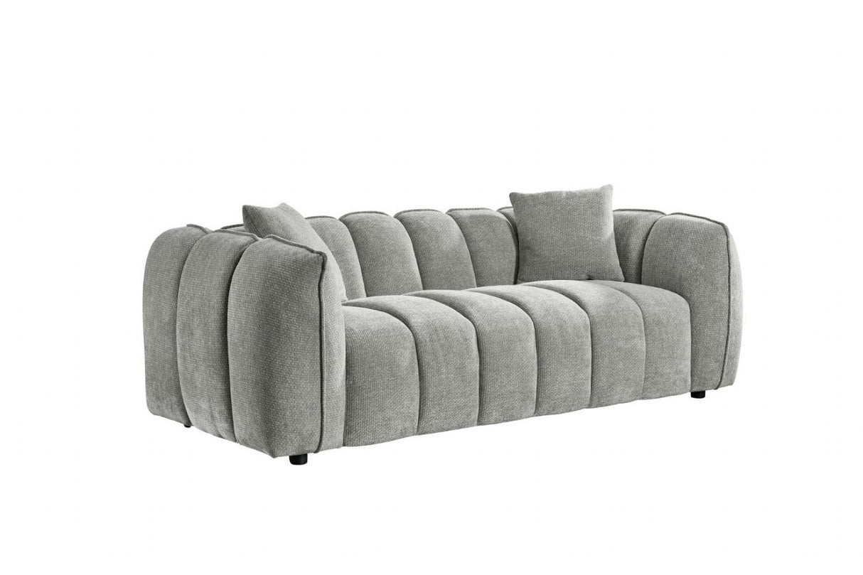 Grey Fabric Channel Tufted Design 3 Seater Sofa