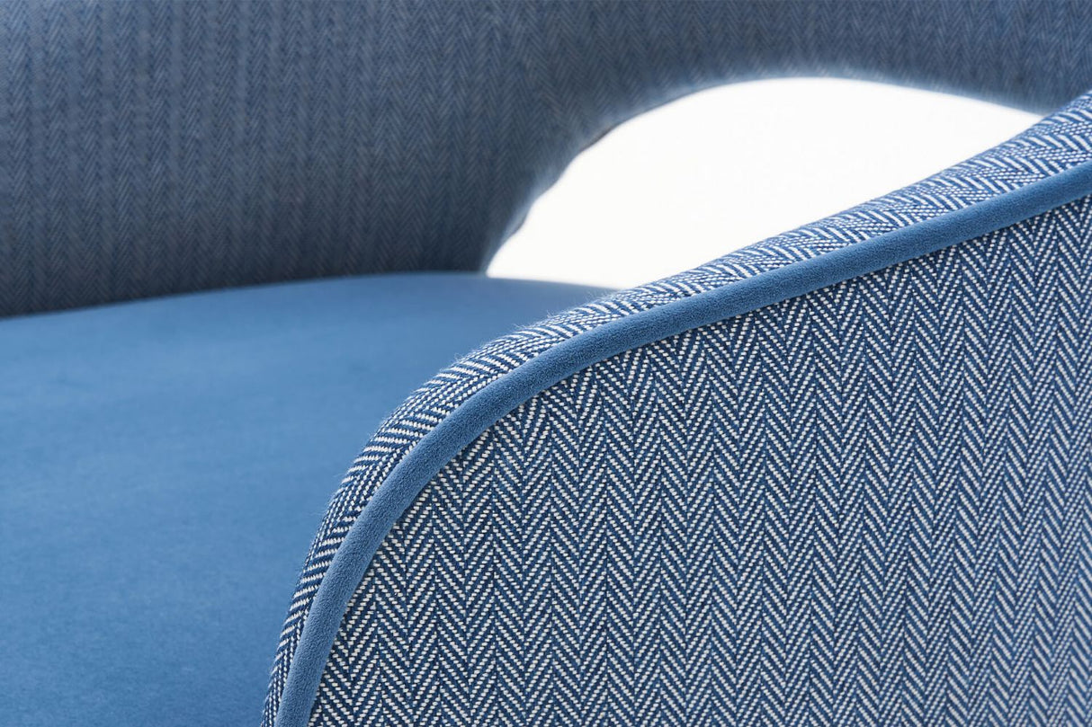 Blue Fabric Curved Back Dining Chair with Oak Legs