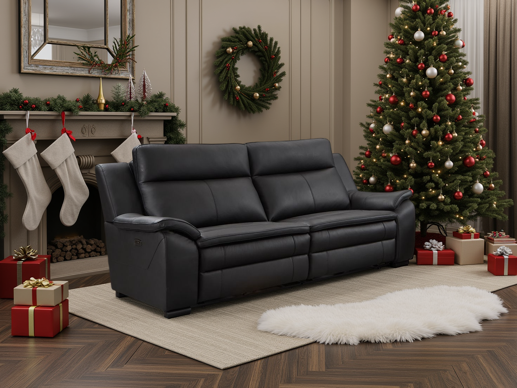 Boston Genuine Leather Electric Recliner Sofa Black 3 Seater - Ready2Go Furniture