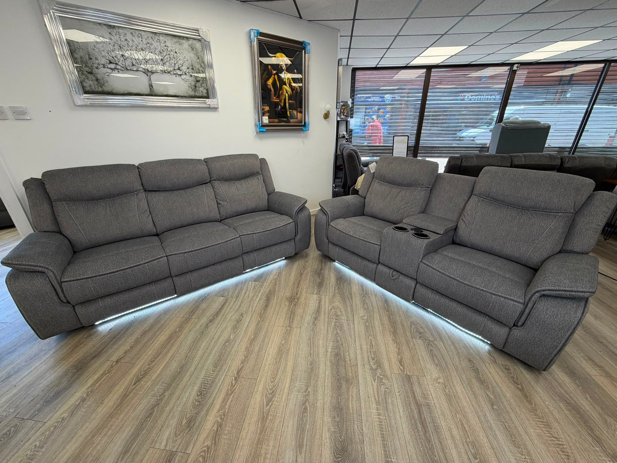 Paradise Cinema Sofa 3+2 Seater – Electric Recliner with Bluetooth, USB-C, LED Lights & Cooling Cup Holders – Grey
