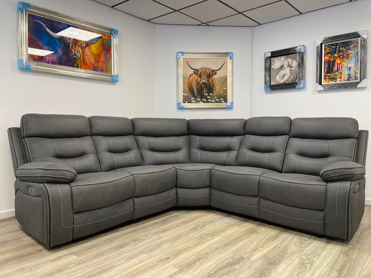 RENZO Grey Electric Recliner Modular Corner Sofa with USB Charging