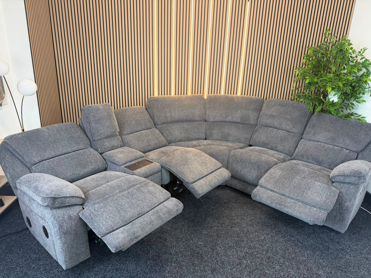 Diego Power Recliner Corner Tech Sofa, Chunky Chenille Charcoal