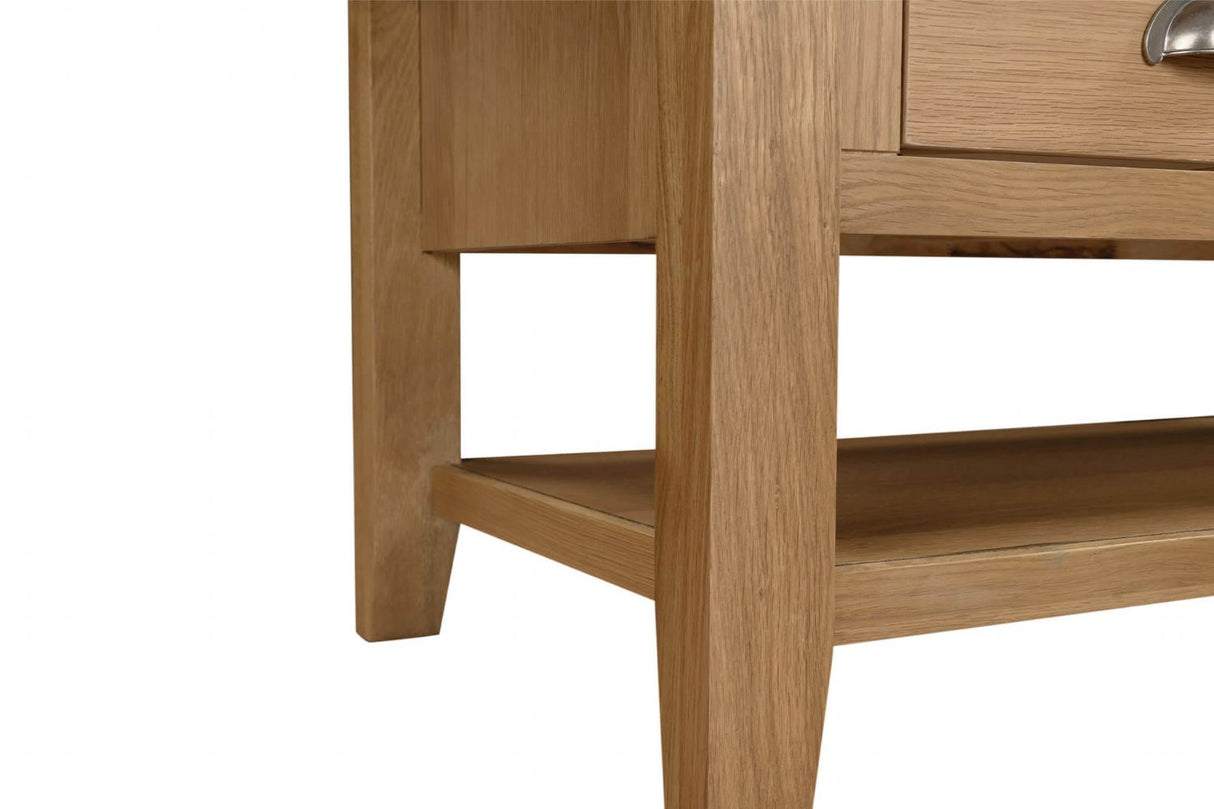 Natural Oak Small Coffee Table with Drawers and Shelf