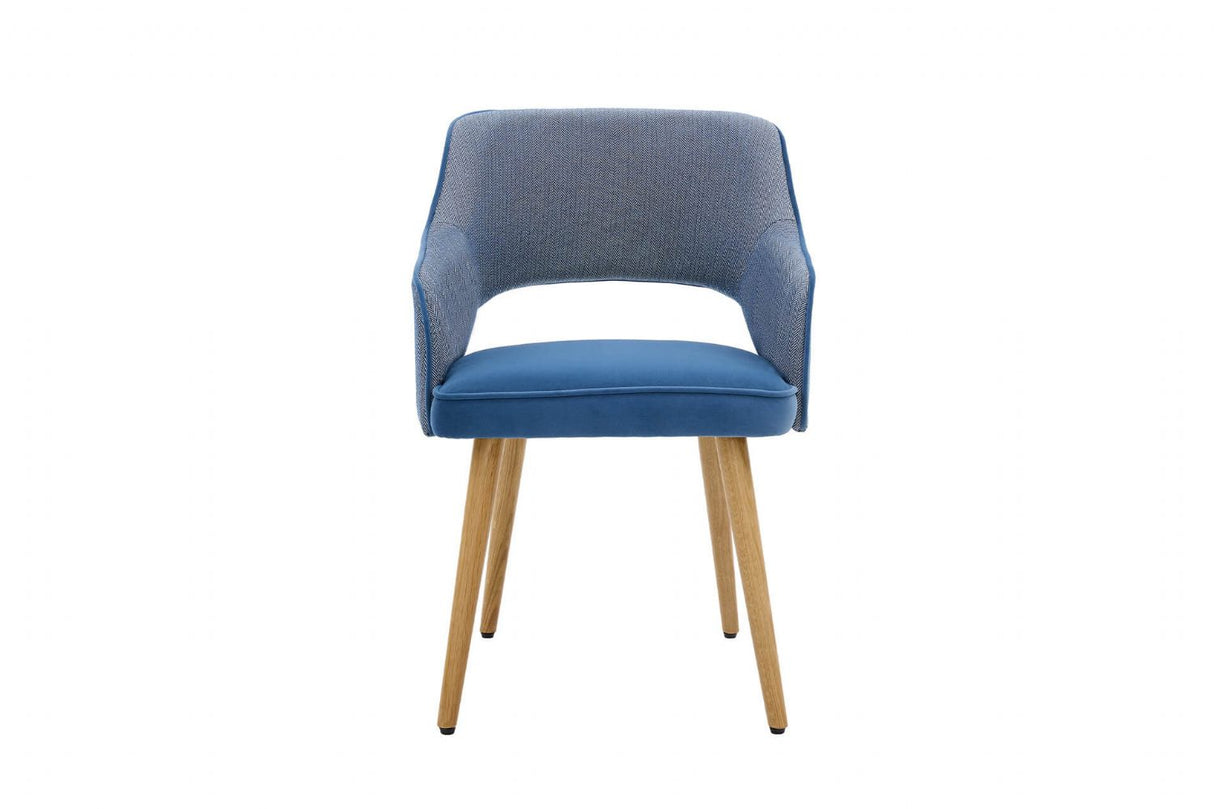 Blue Fabric Curved Back Dining Chair with Oak Legs