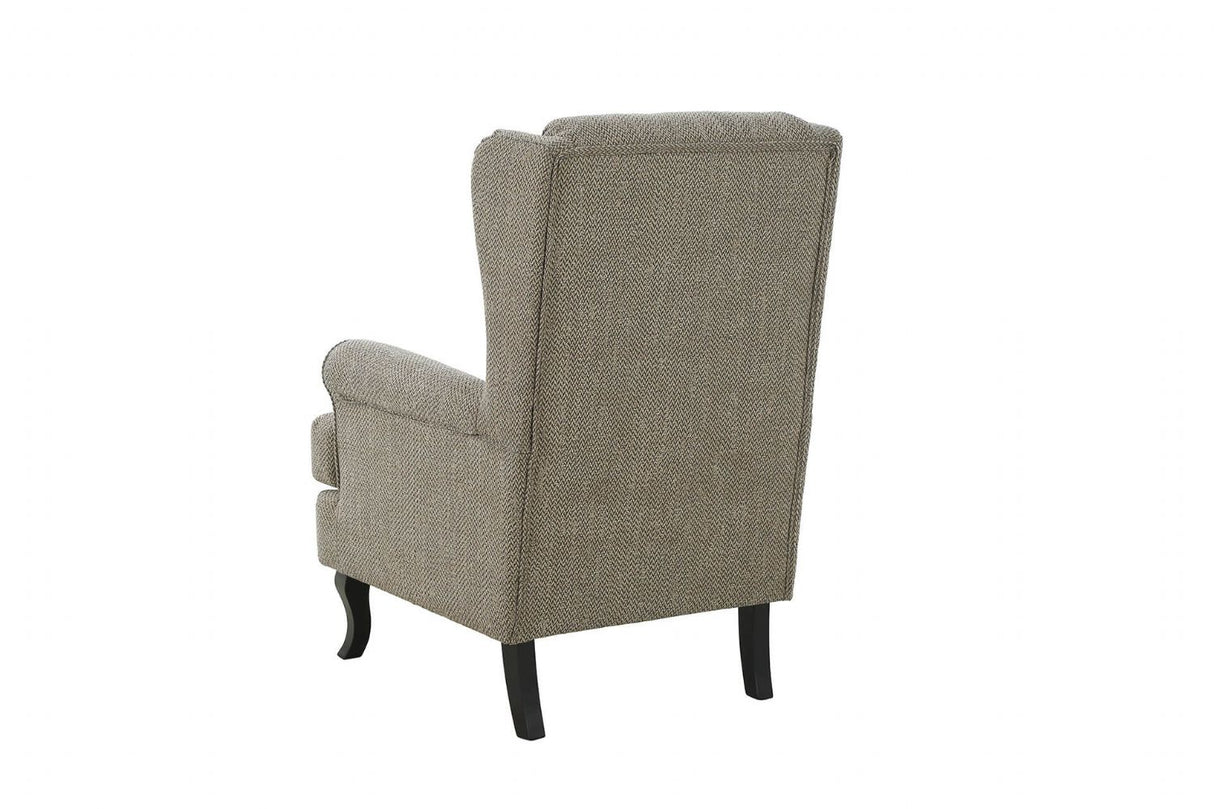 Camel Fabric Wing Back Accent Chair Dark Wooden Legs