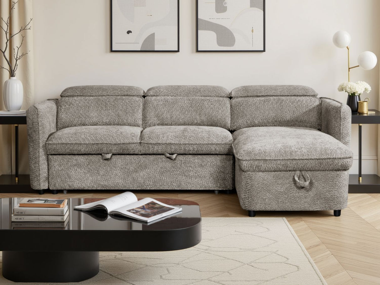 Grey Fabric Universal Corner Chaise Sofabed with Storage