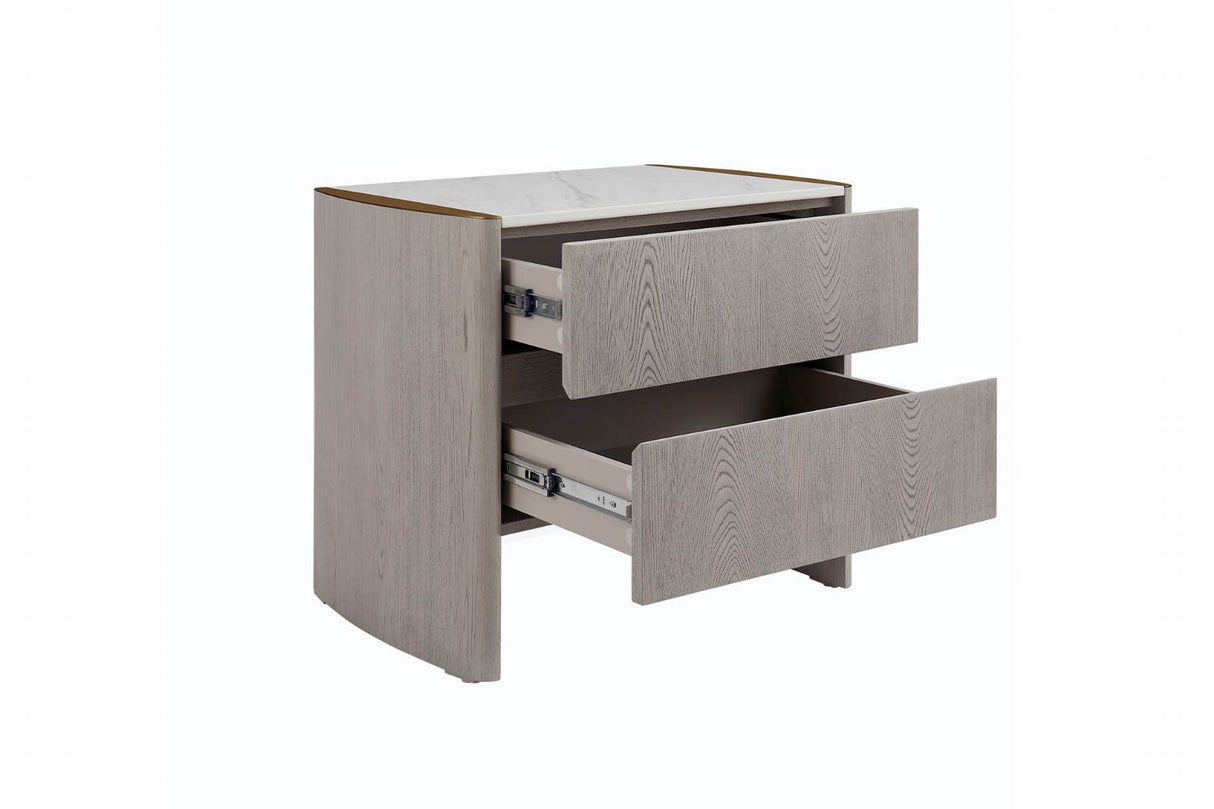 Washed Oak 2 Drawer Bedside Table with Stone Top