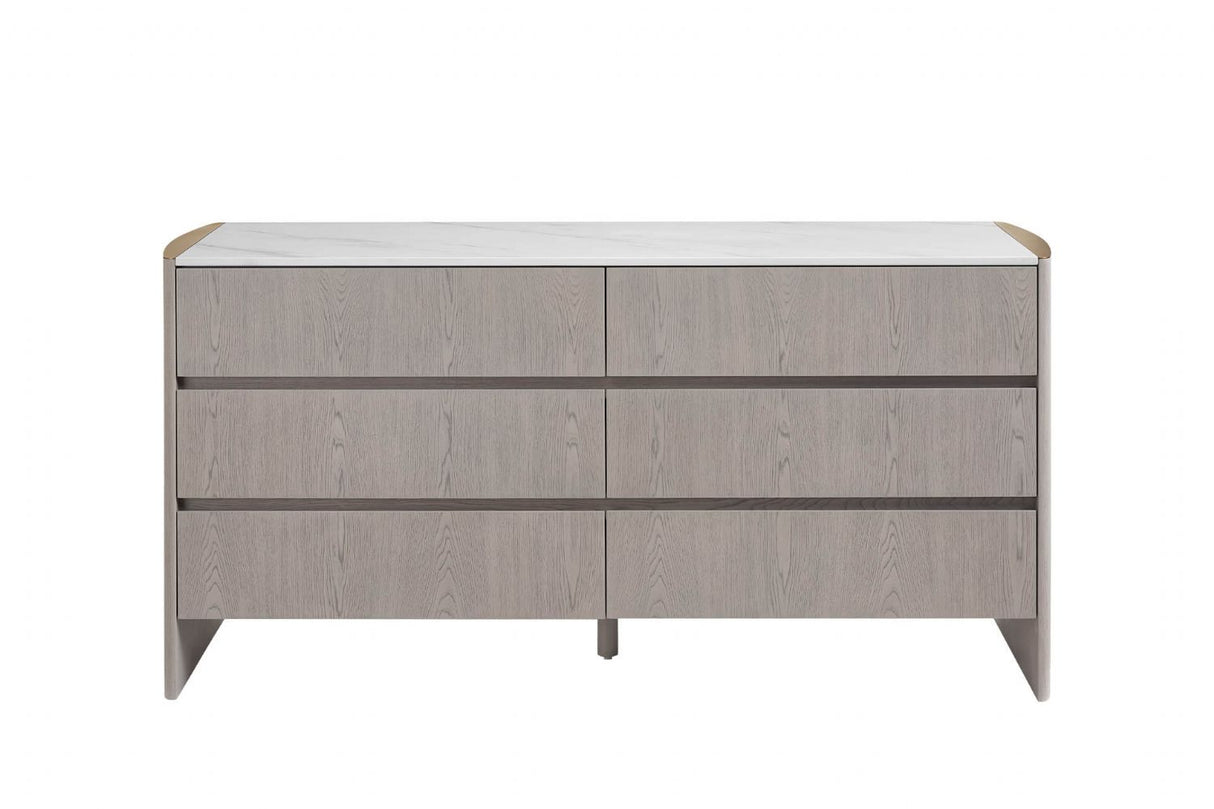 Washed Oak Elm Dressing Chest of 6 Drawers Stone Top