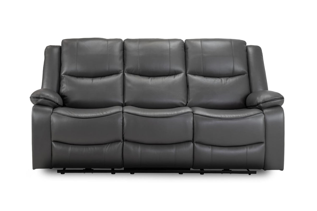 Grey Leather High Back 3 Seater Electric Recliner Sofa