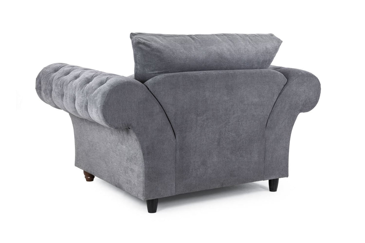Grey Fabric Fullback Armchair Button Tufted Scroll Arms