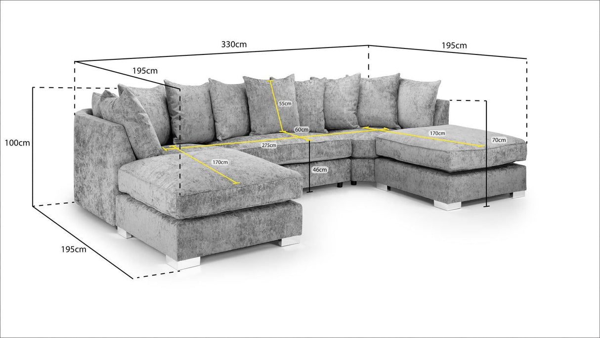 Platinum Fabric Scatterback Corner U Shape Sofa