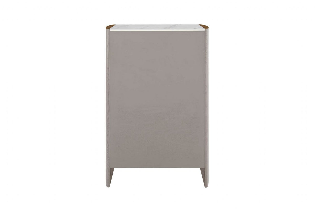 Greige Oak Sintered Stone Top Tall Chest of 5 Drawers