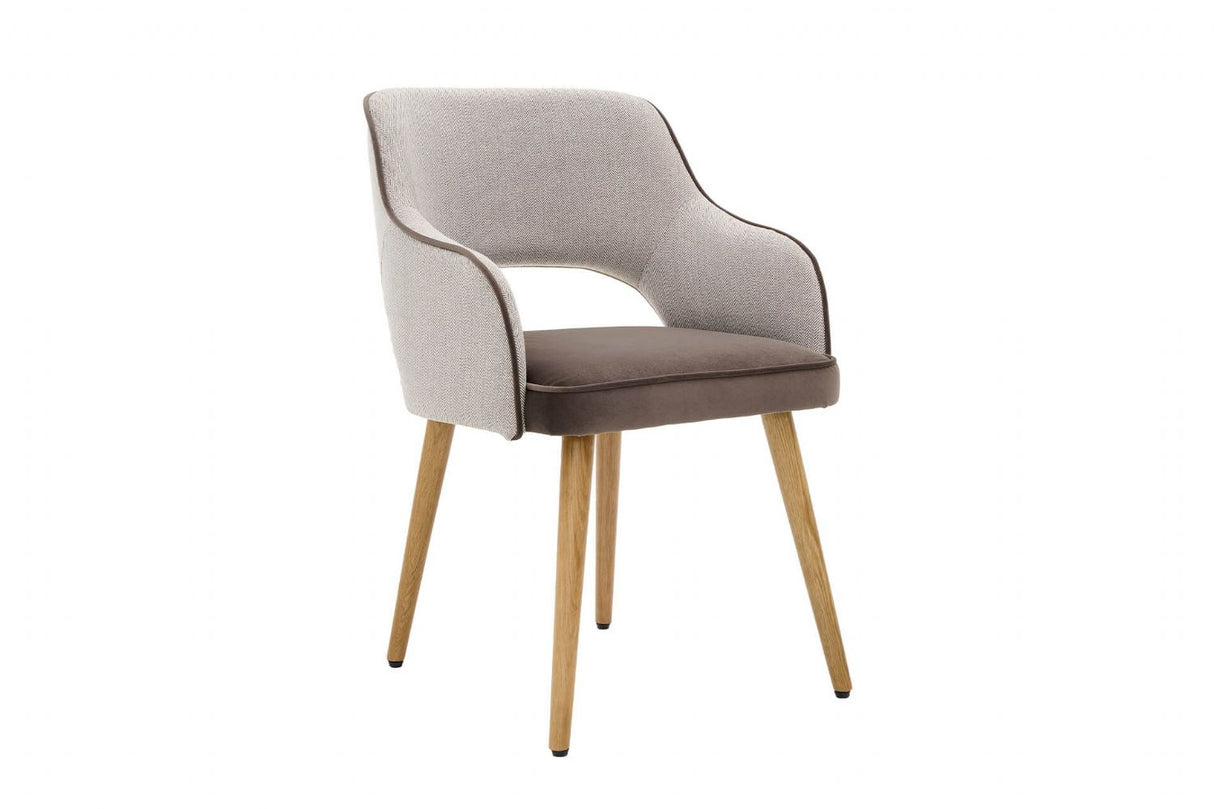 Brown Fabric Curved Back Dining Chair with Oak Legs