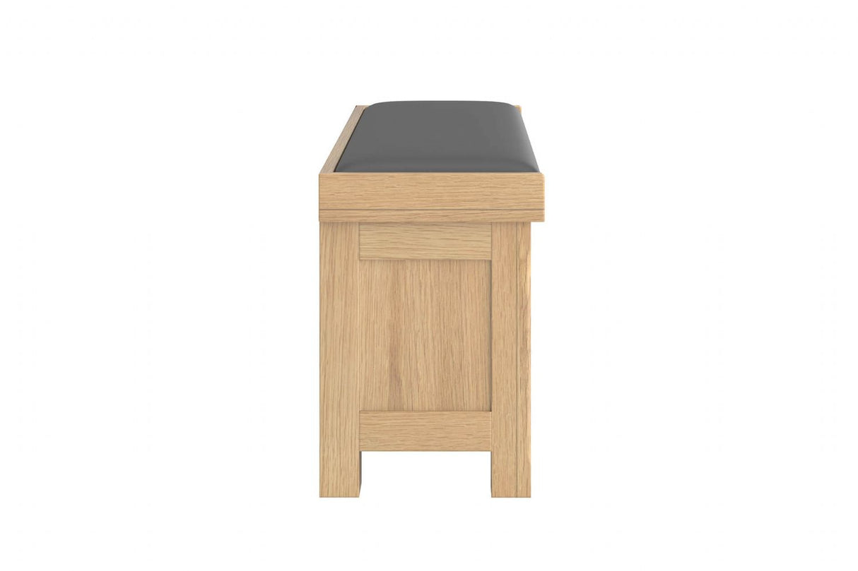 Oak Hallway Bench Grey Leather Effect Seat Cushion