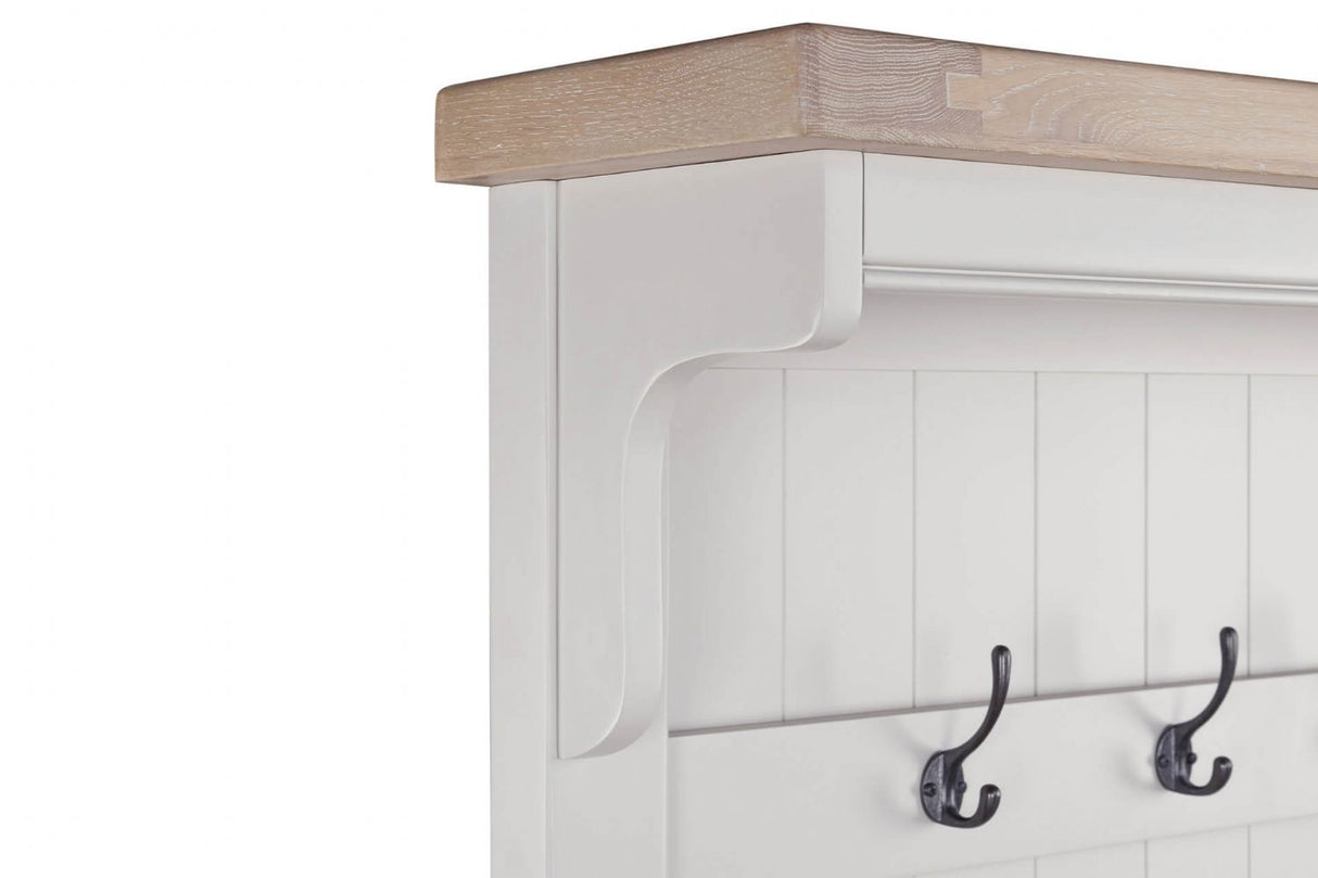 Taupe Wooden Hall Stand with 4 Hooks Washed Oak Top
