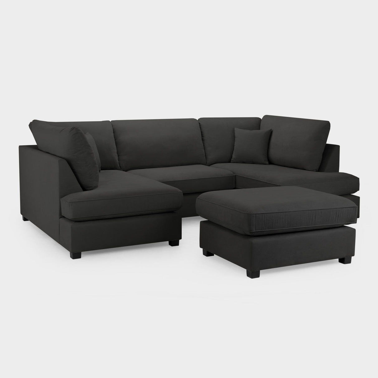 Black Fabric Upholstered U Shape Corner Sofa