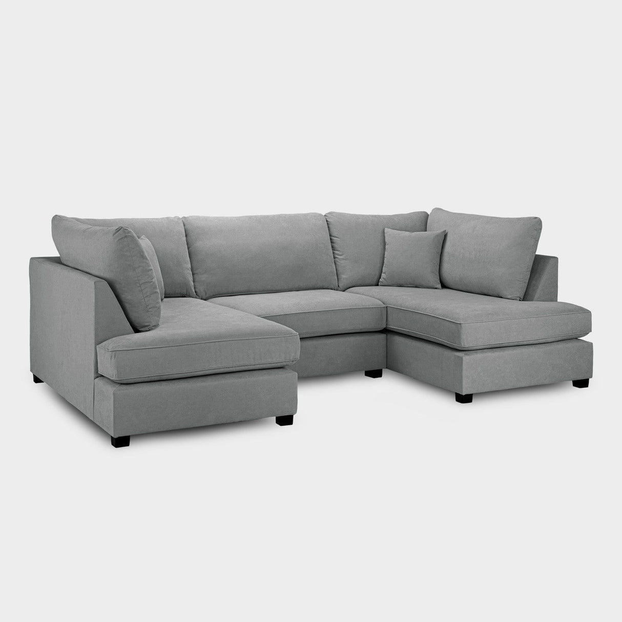Grey Fabric Upholstery U Shape Corner Sofa Black Feet