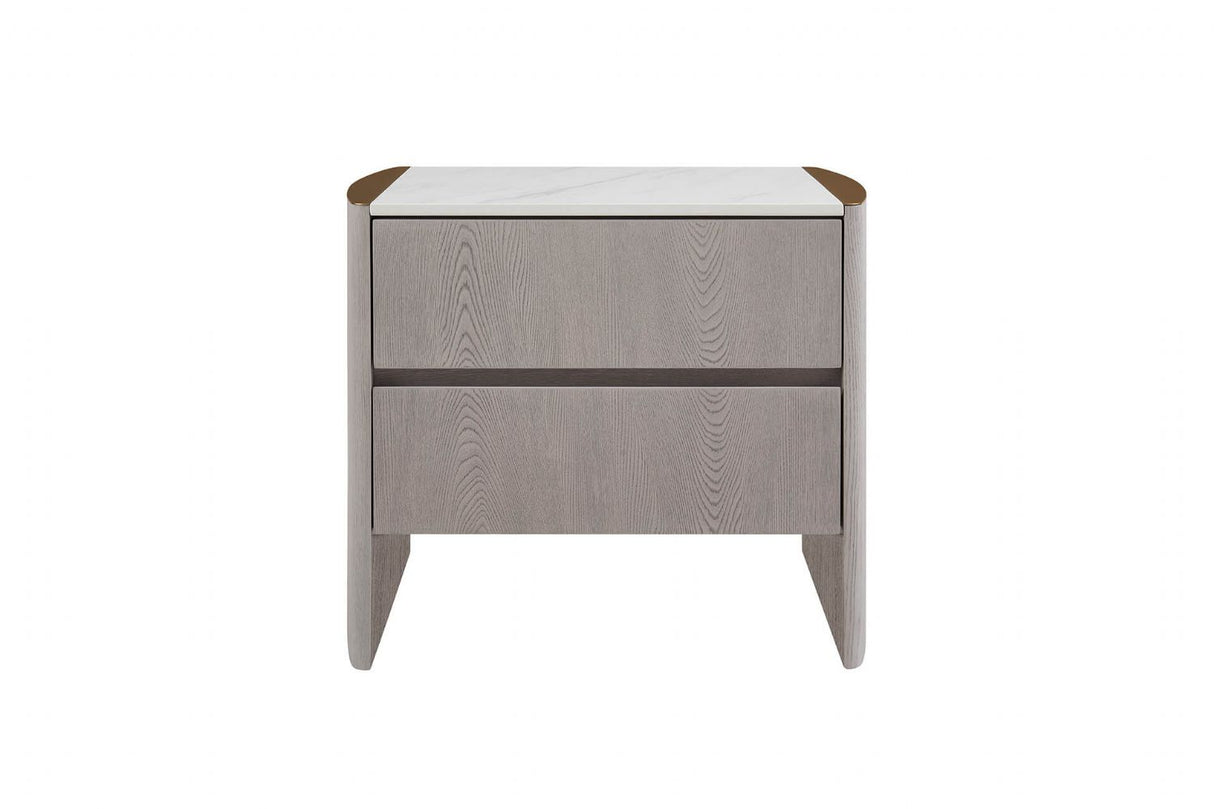 Washed Oak 2 Drawer Bedside Table with Stone Top