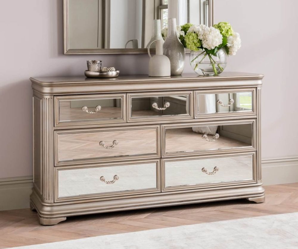 Taupe Eucalyptus Finish 7 Drawer Mirrored Dressing Chest