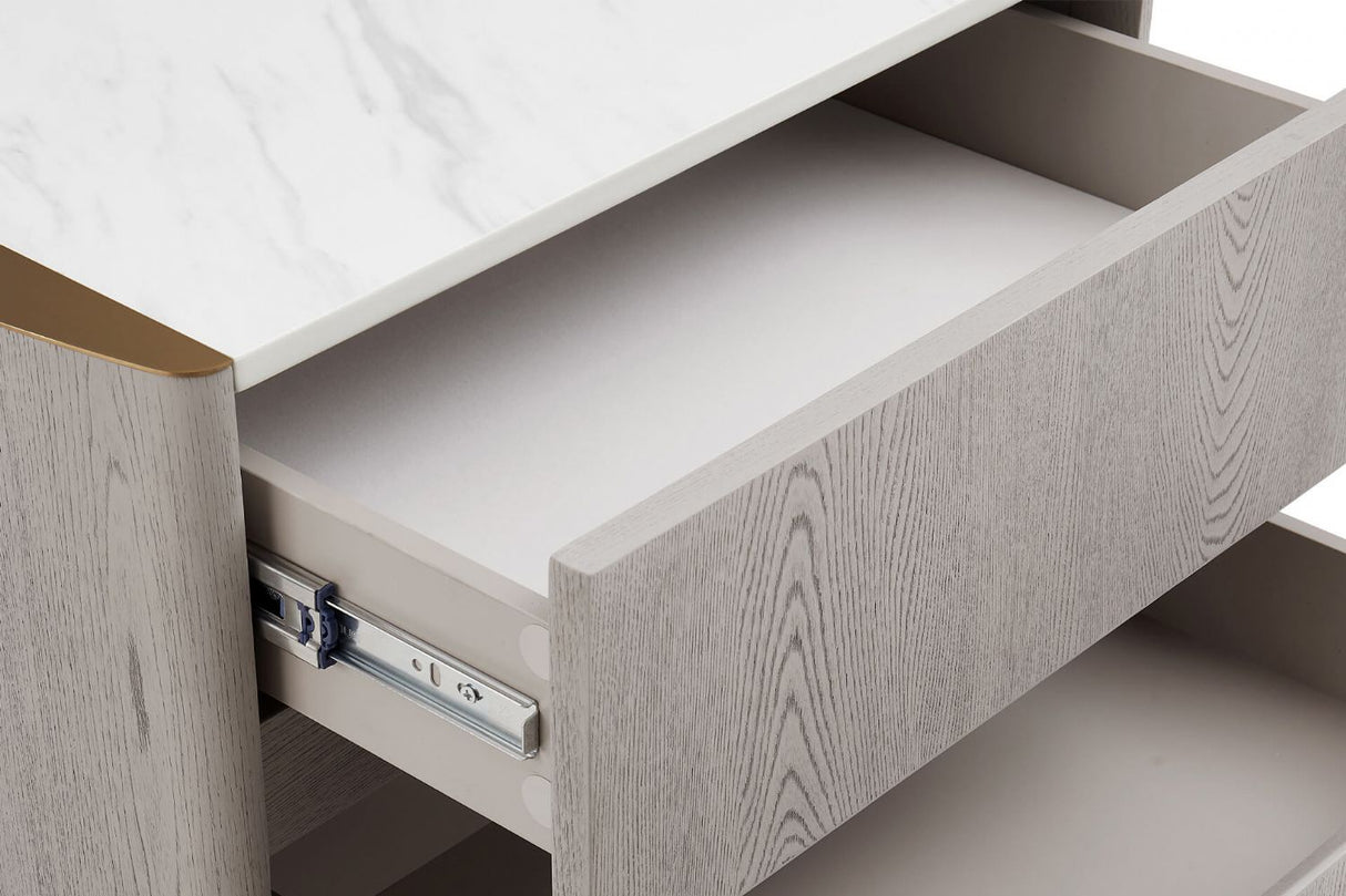 Washed Oak 2 Drawer Bedside Table with Stone Top