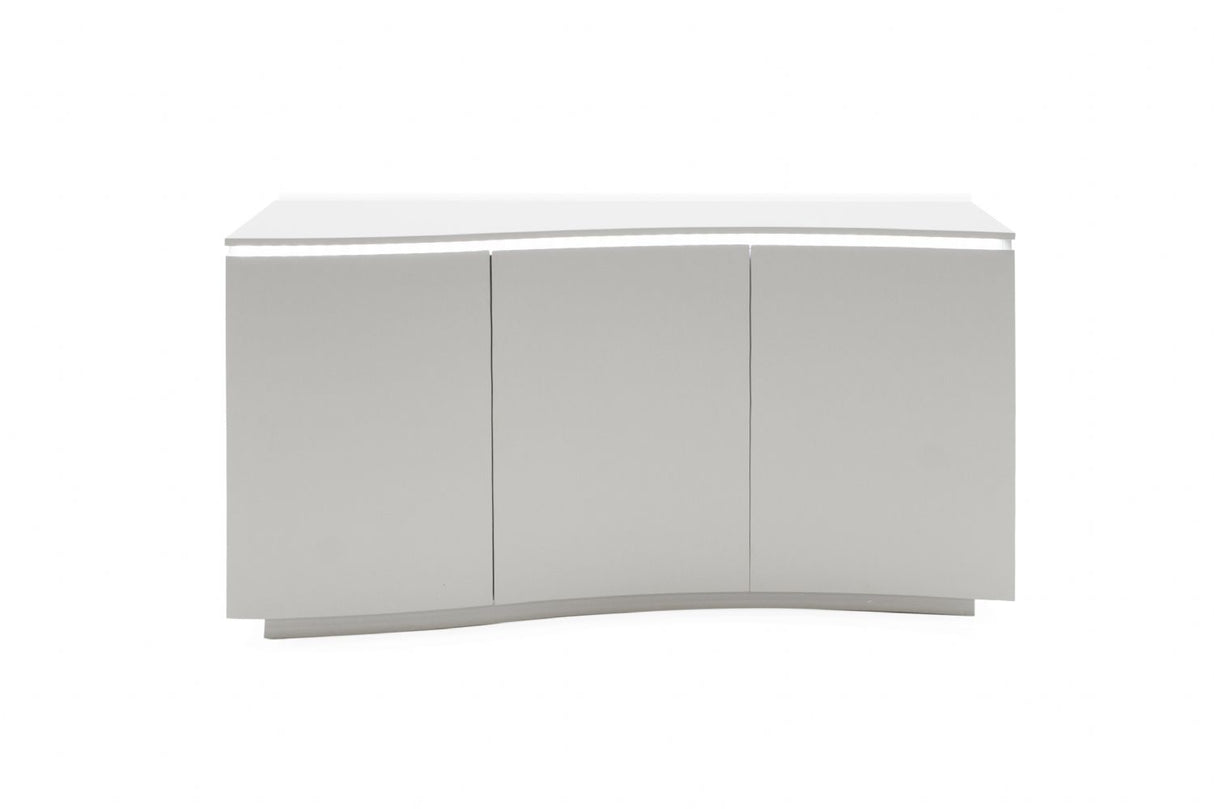 Light Grey Matt 3 Door Sideboard with Glass Top and LED Lighting