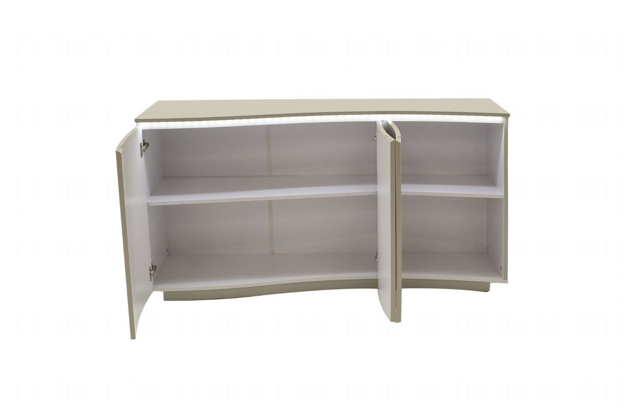 Light Grey Matt 3 Door Sideboard with Glass Top and LED