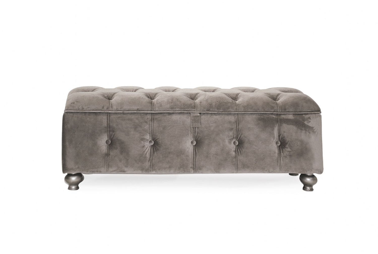 Buttoned Taupe Velvet Fabric Storage Ottoman Footstool