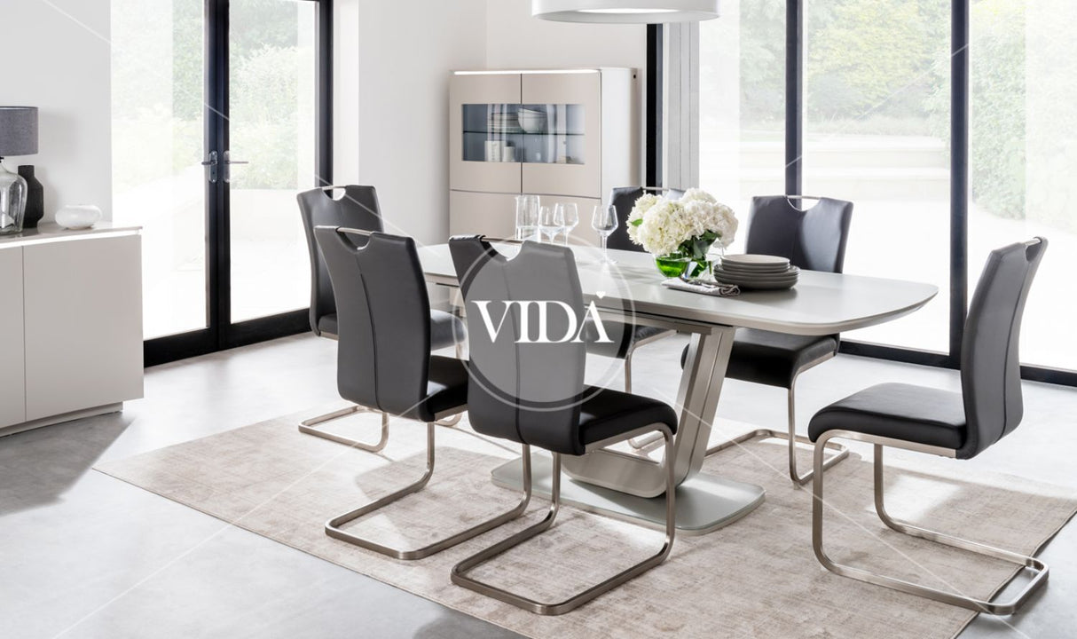 Light Grey Matt 3 Door Sideboard with Glass Top and LED