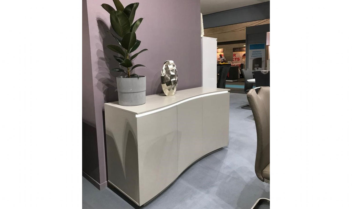 Light Grey Matt 3 Door Sideboard with Glass Top and LED