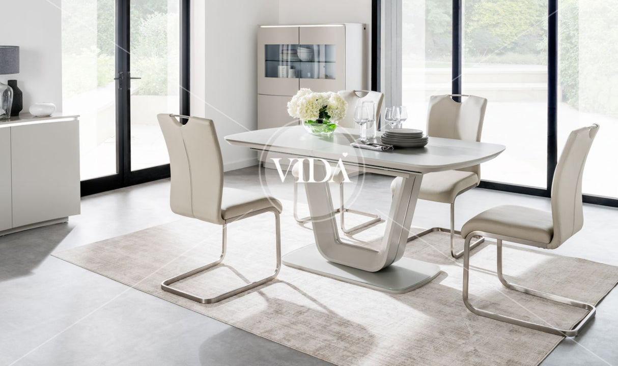 Light Grey Matt 3 Door Sideboard with Glass Top and LED