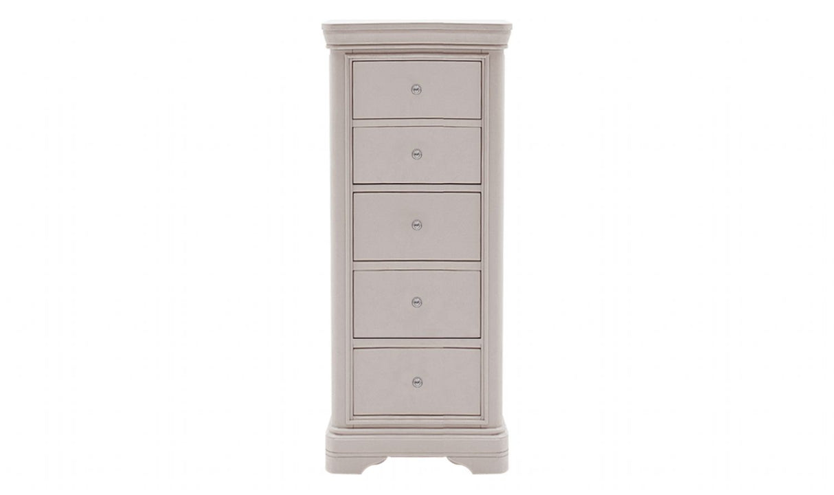 Traditional Taupe Painted Finish 5 Drawer Tallboy Chest with Silver Handles