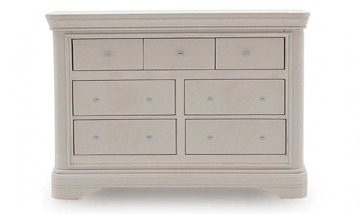 Large Taupe Painted 3 Over 4 Chest of 7 Drawers