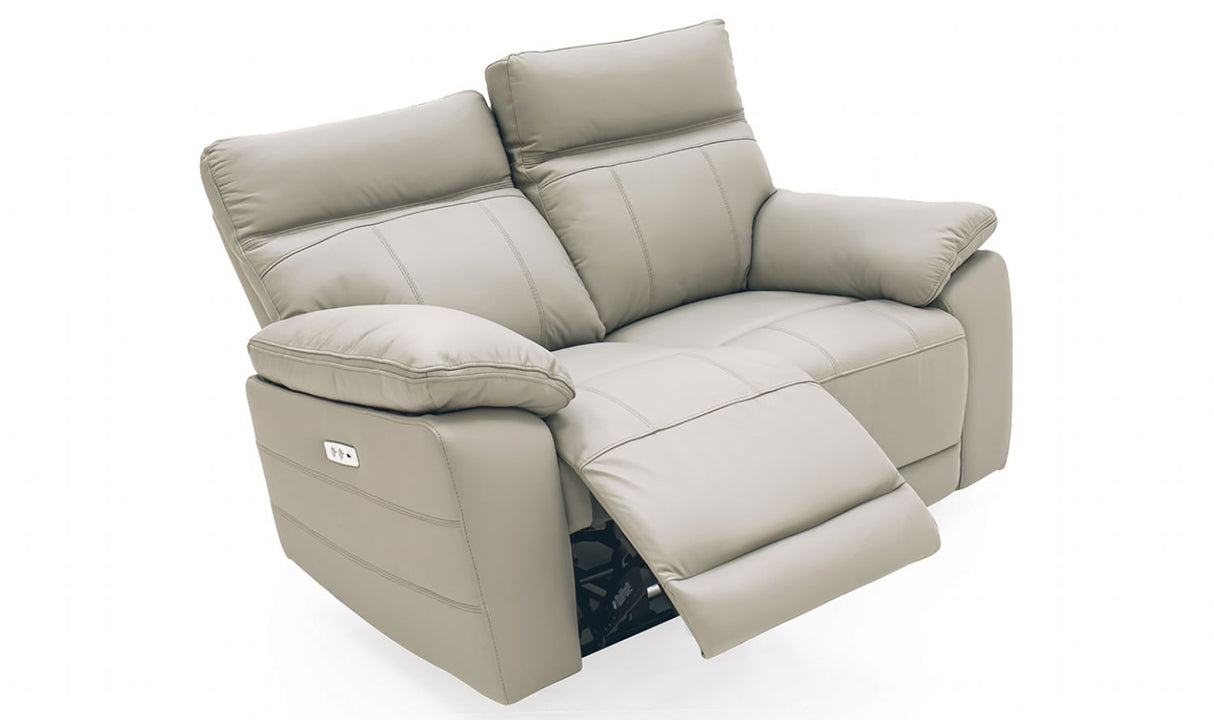 Grey Leather 2 Seater Electric Reclining Sofa
