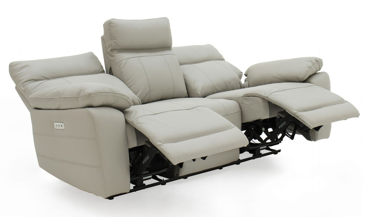 Grey Leather 3 Seater Electric Recliner Sofa with Headrests