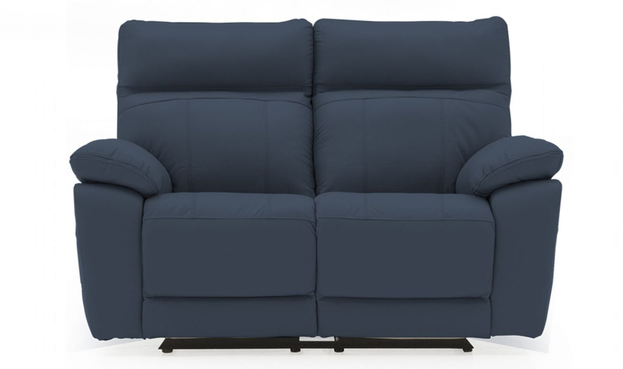 Blue Leather 2 Seater Electric Reclining Sofa
