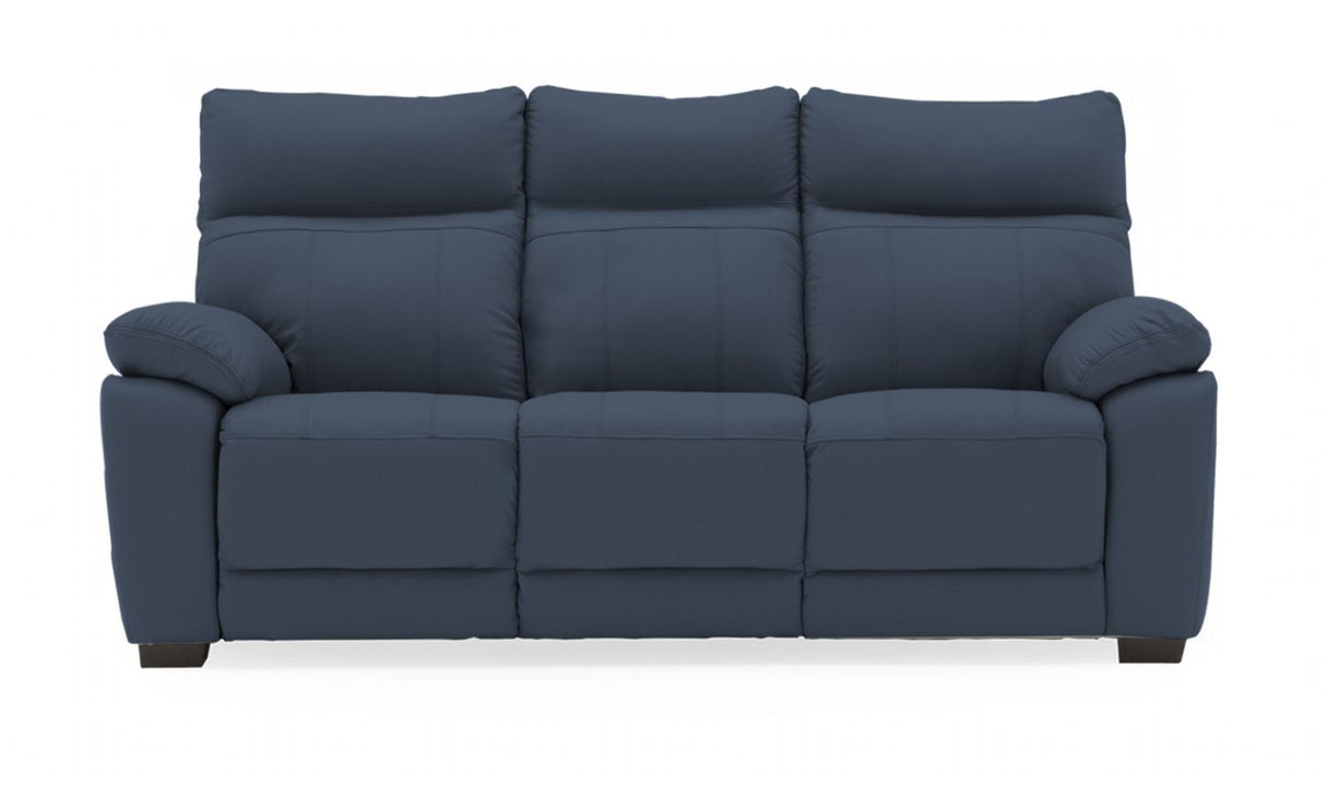 Blue Leather 3 Seater Upholstered Sofa