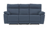 Modern Blue Leather 3 Seater Manual Reclining Sofa