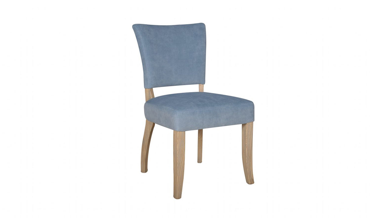 Solid Oak Light Blue Velvet Fabric Dining Chair