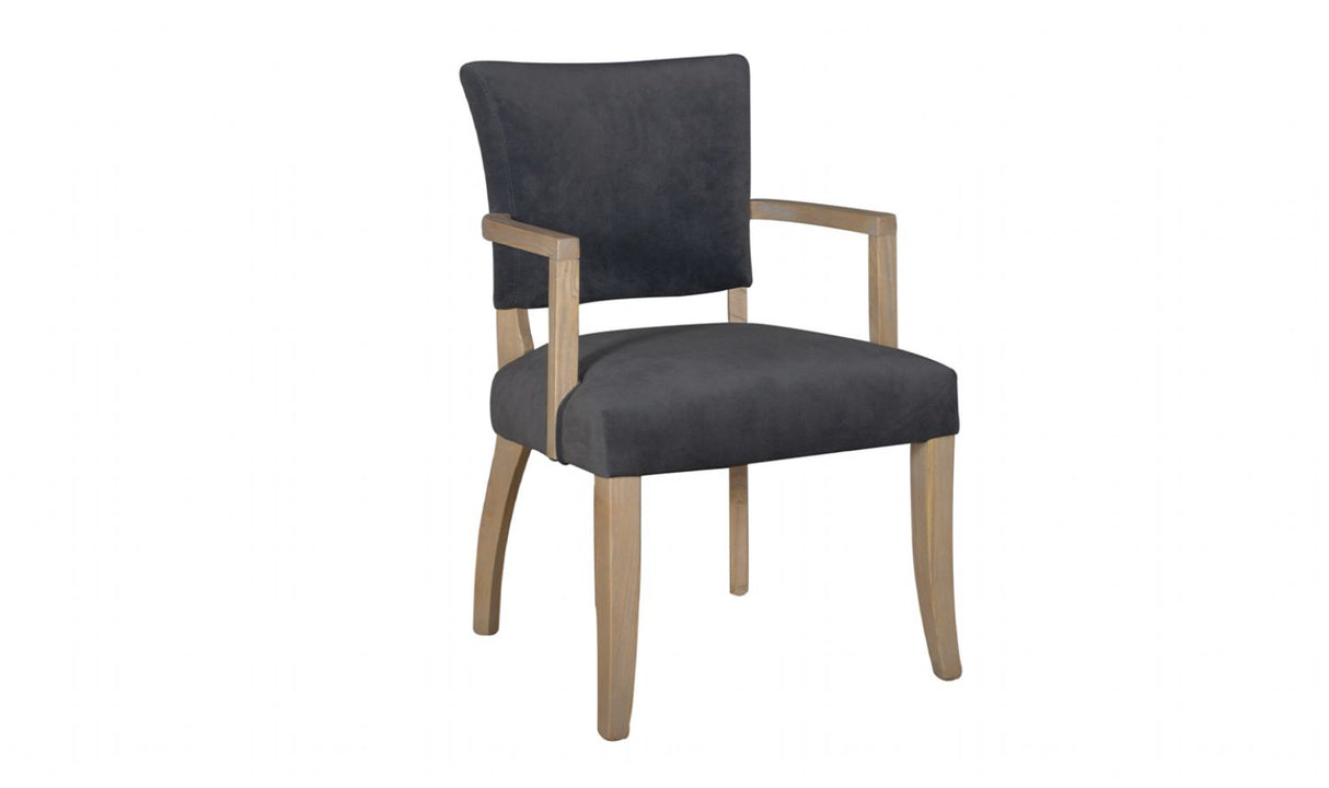 Grey Velvet Fabric Dining Arm Chair Solid Wood