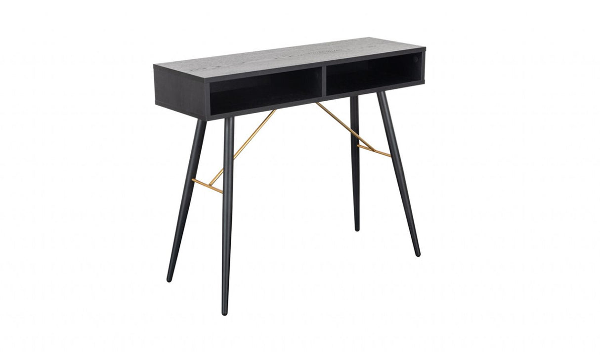 Black Oak Melamine 2 Shelves Console Hall Table with Metal Legs