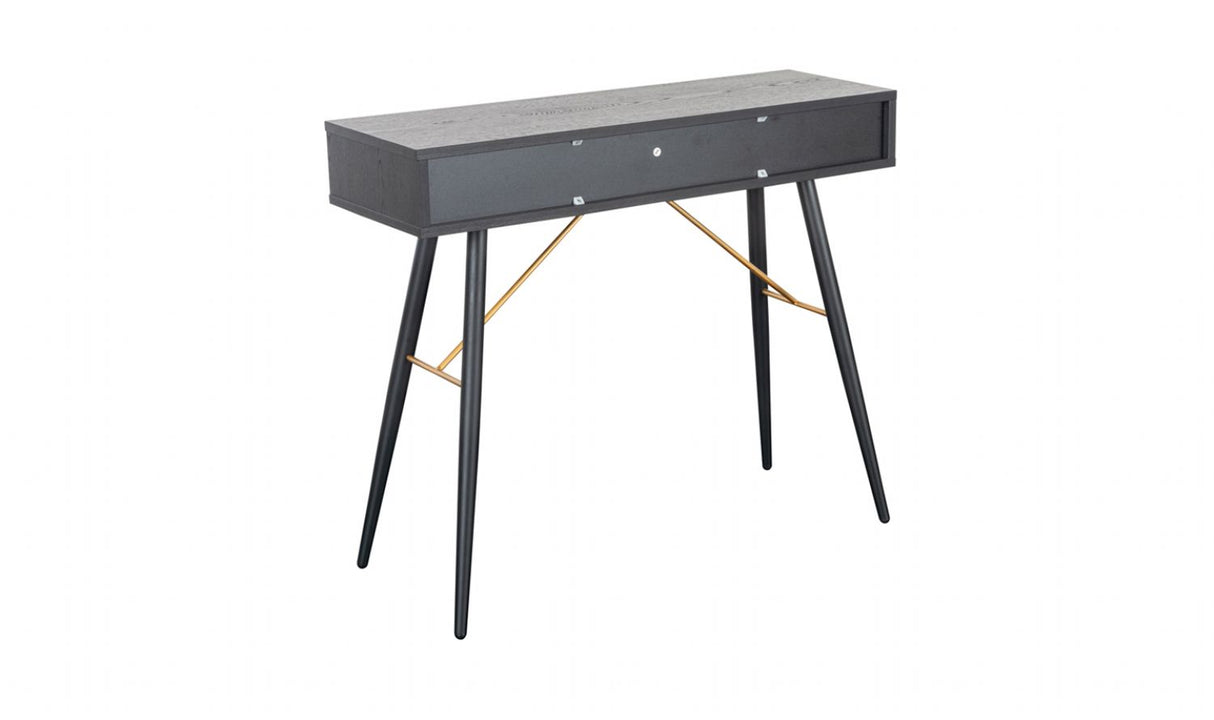 Black Oak Melamine 2 Shelves Console Hall Table with Metal Legs