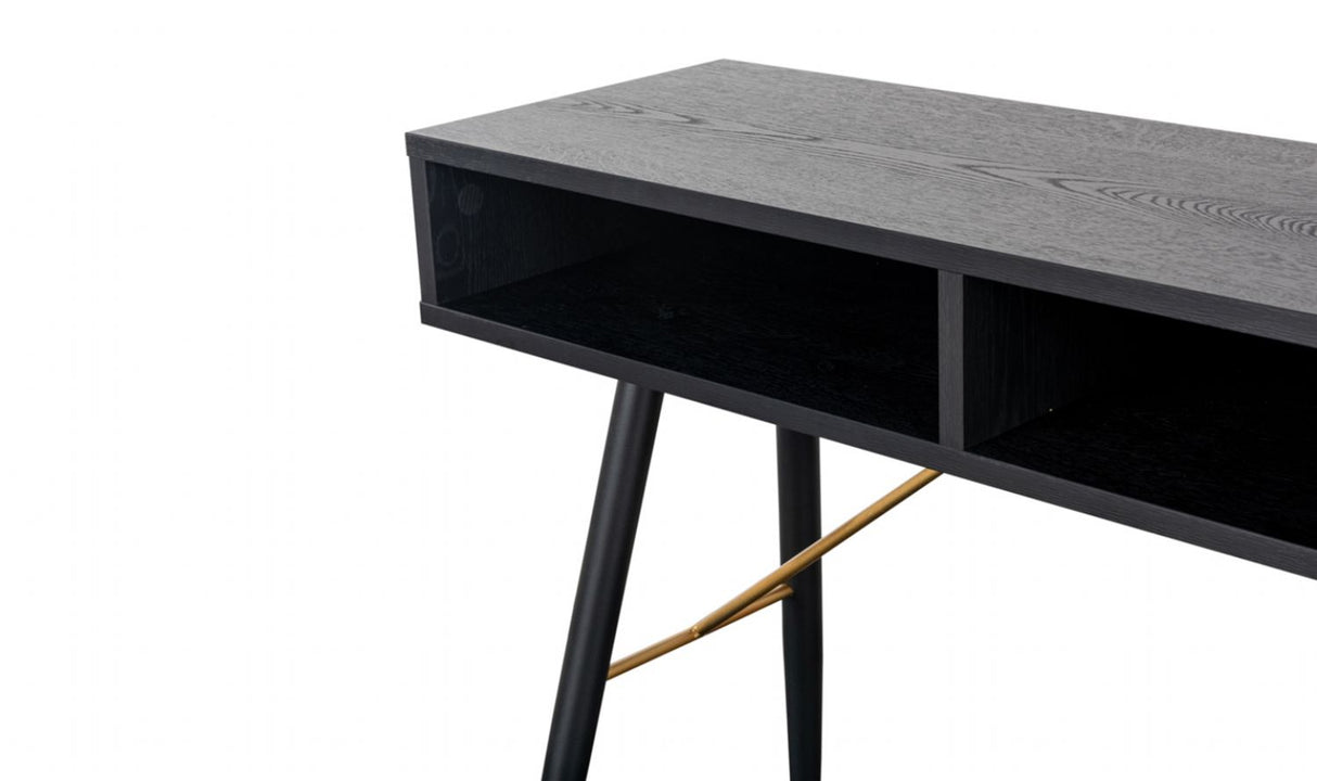 Black Oak Melamine 2 Shelves Console Hall Table with Metal Legs