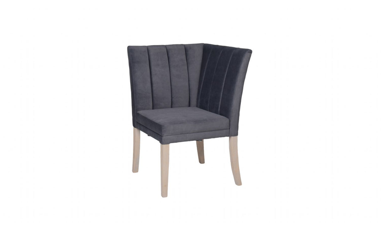Grey Velvet Fabric Corner Section Bench Oak Legs