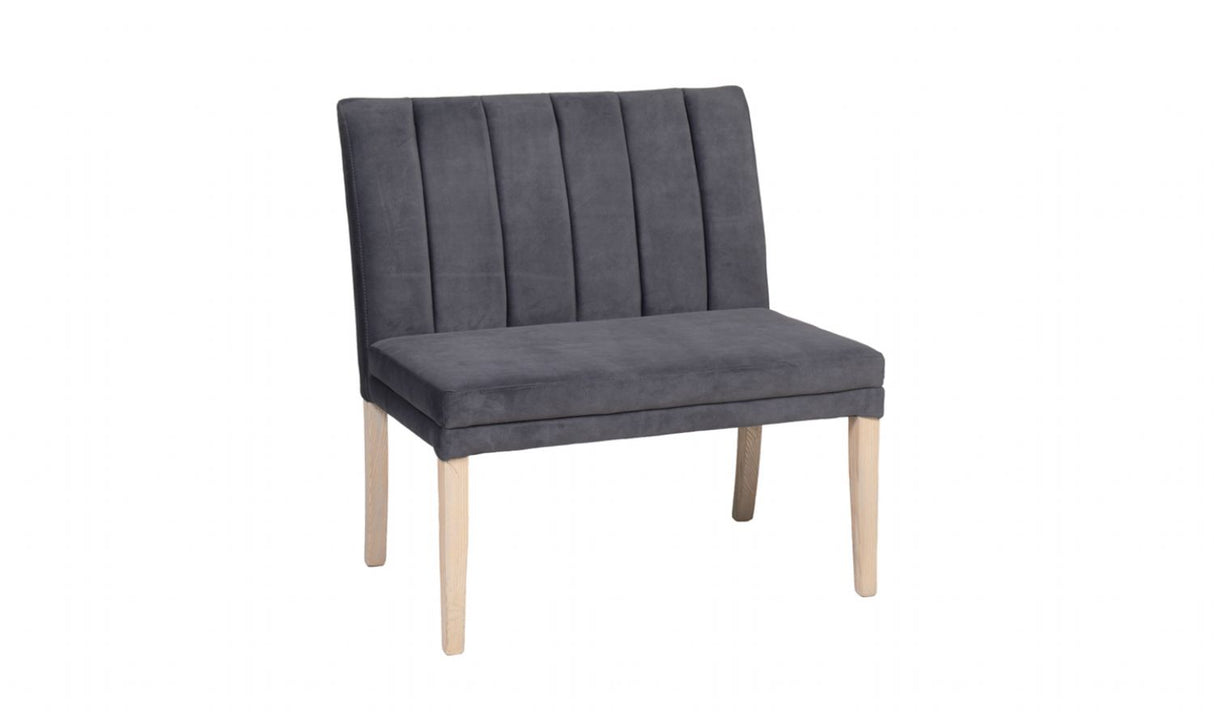 Grey Velvet Fabric Short Living Room Bench Oak Legs