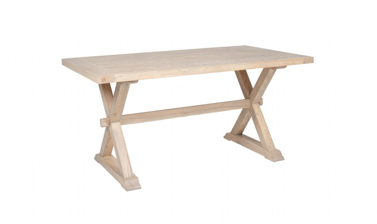 Rustic Natural Washed Oak Finish 160cm Rectangular Dining Table with Cross Legs
