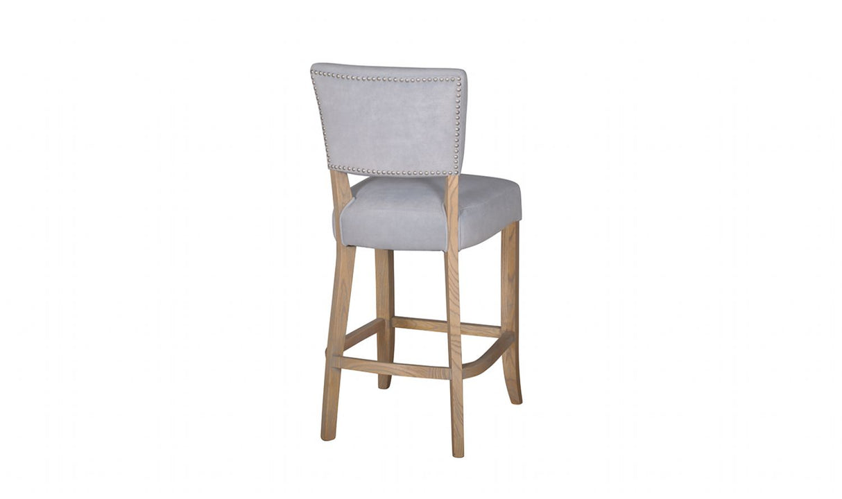 Grey Velvet Fabric Upholstered Bar Chair Wooden Frame
