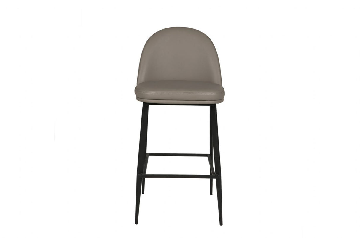 Grey Leather Bar Stool Black Metal Frame and Legs